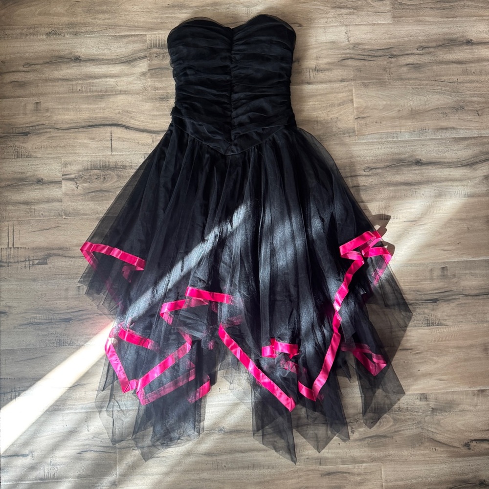 Strapless Tulle Dress with Pink Accents